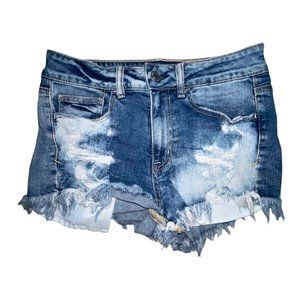 American Eagle AEO Distressed Stitched Hi-Rise Embroidered Shortie Shorts 6